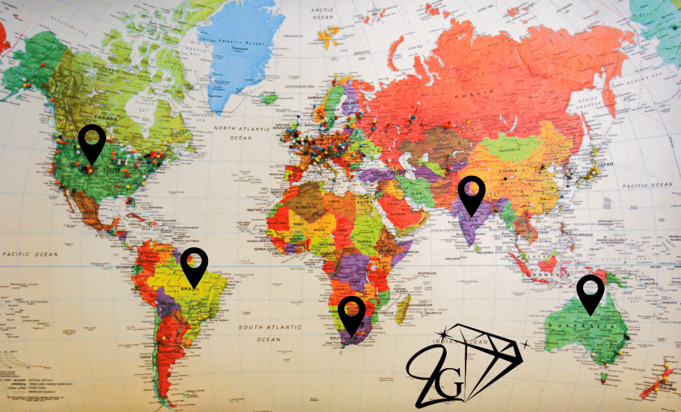 Carte du monde représentant les gisements de l'oeil de tigre