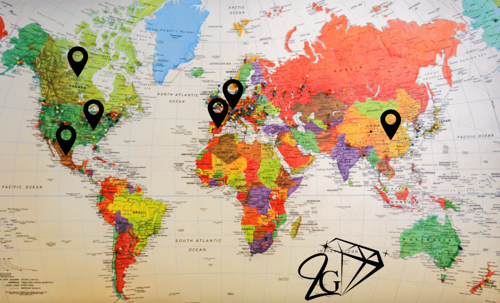 Carte du monde avec les gisements de la sphalérite